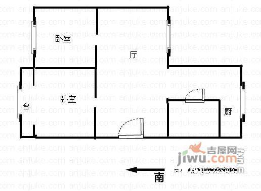 建新里2室1厅1卫62㎡户型图