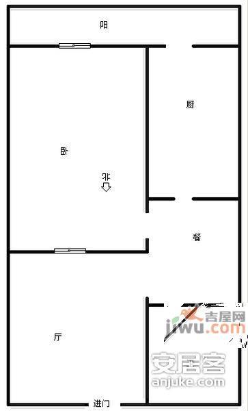 昆仑公寓1室1厅1卫64㎡户型图