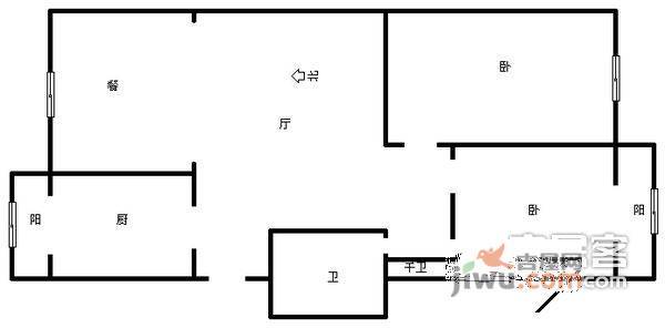 昆仑公寓2室2厅1卫103㎡户型图