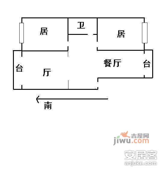 昆仑公寓2室1厅1卫102㎡户型图