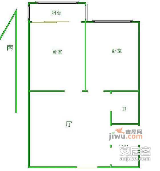 联合村小区2室1厅1卫58㎡户型图