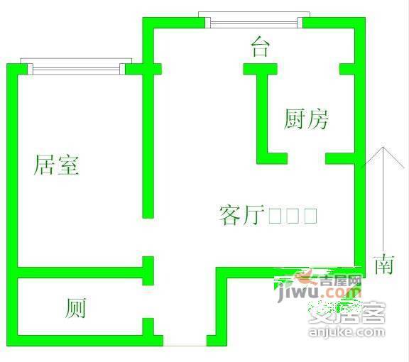 谊诚公寓1室1厅1卫58㎡户型图