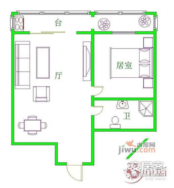 祥泰小区1室1厅1卫84㎡户型图