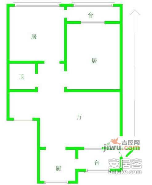 苏堤公寓2室2厅1卫102㎡户型图