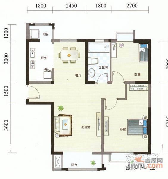 朗钜天域2室1厅1卫135㎡户型图