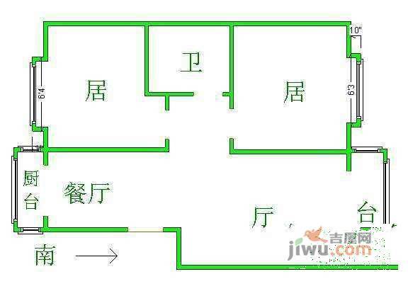 御河湾新苑2室1厅1卫80㎡户型图