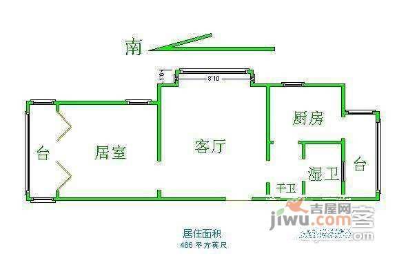 丽泰园公寓1室1厅1卫64㎡户型图