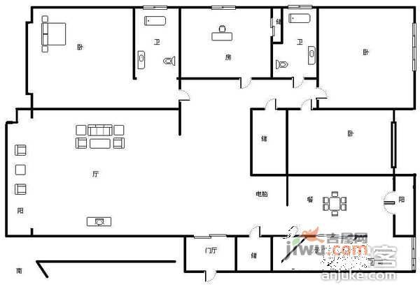 水榭花园3室2厅2卫227㎡户型图