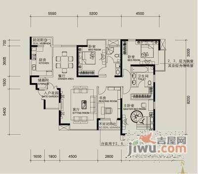 海河新天地3室2厅1卫140㎡户型图