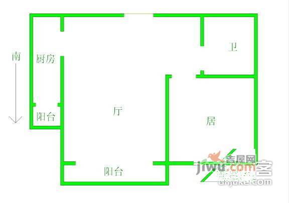 海河新天地1室1厅1卫77㎡户型图