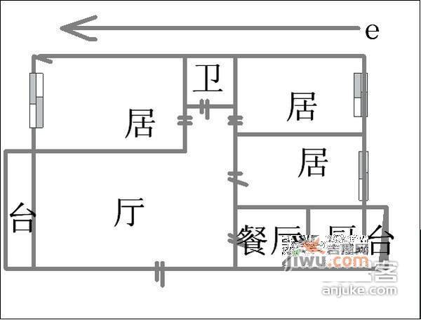 翠阜新村翠韵里3室1厅1卫116㎡户型图