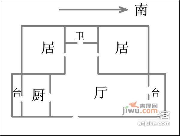 宫前园2室1厅1卫105㎡户型图