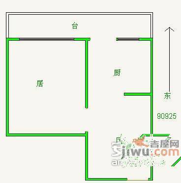 屏花里1室1厅1卫54㎡户型图