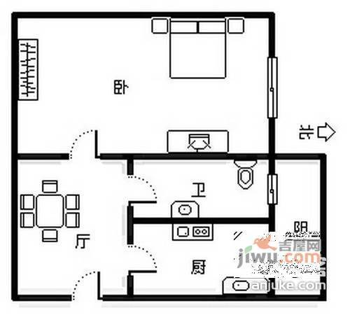 大生里1室1厅1卫36㎡户型图