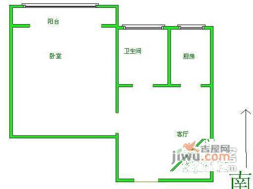 盈江西里小区1室1厅1卫50㎡户型图