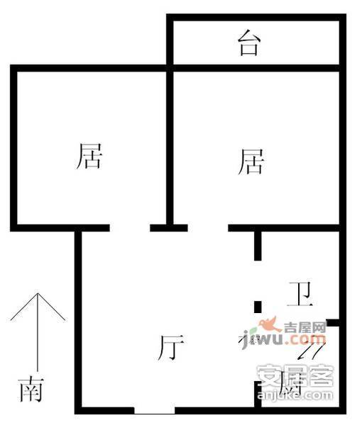 后现代城1室2厅1卫57㎡户型图