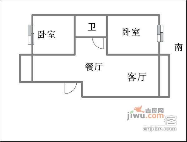 浩海小区2室2厅1卫88㎡户型图