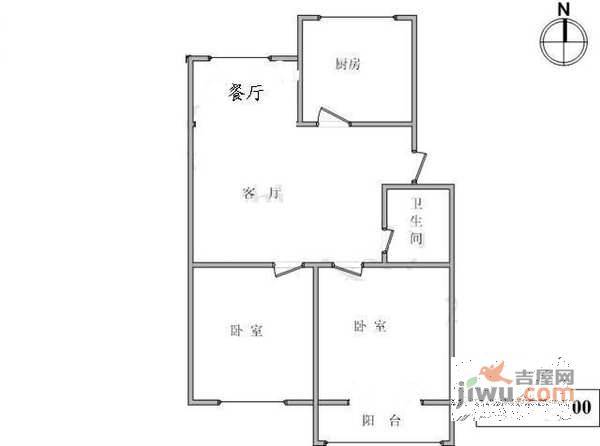 博彩公寓2室1厅1卫117㎡户型图