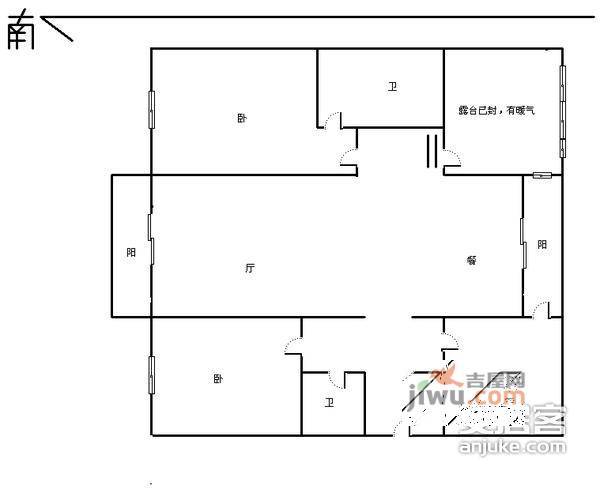 博彩公寓3室2厅2卫146㎡户型图