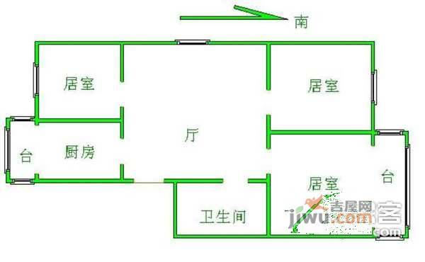 紫来花园2室1厅1卫户型图