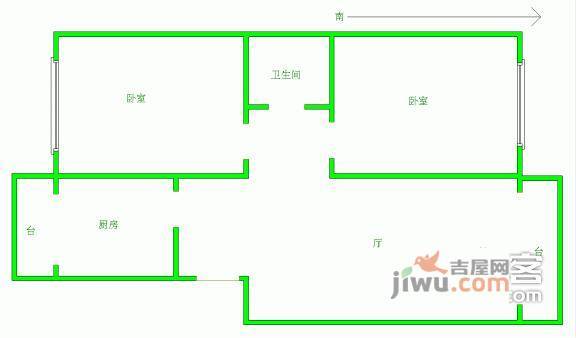 彩丽园2室2厅1卫118㎡户型图