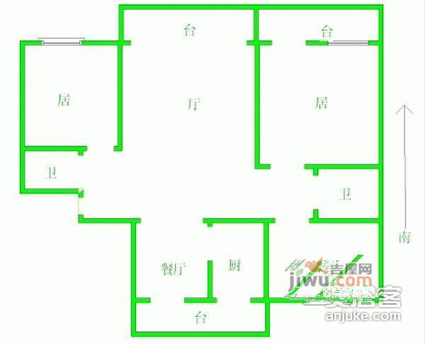 彩丽园3室1厅1卫129㎡户型图