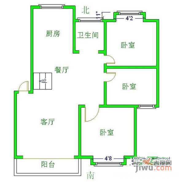 汇颐花园3室2厅1卫118㎡户型图