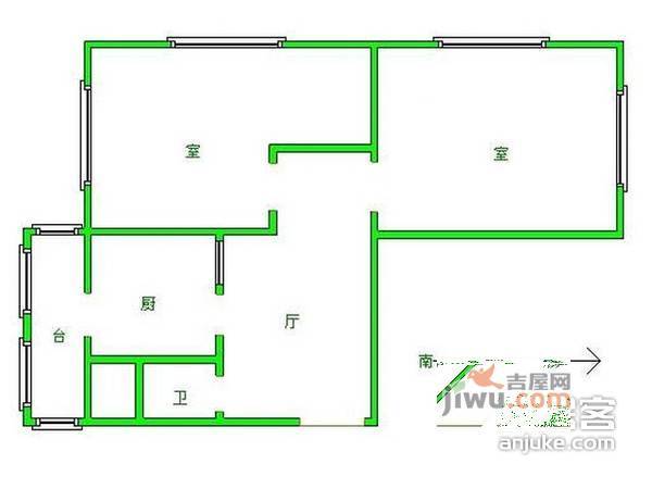 云栖里2室1厅1卫66㎡户型图