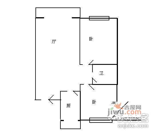 云栖里2室1厅1卫66㎡户型图