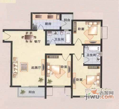 荣庆园3室2厅2卫136㎡户型图