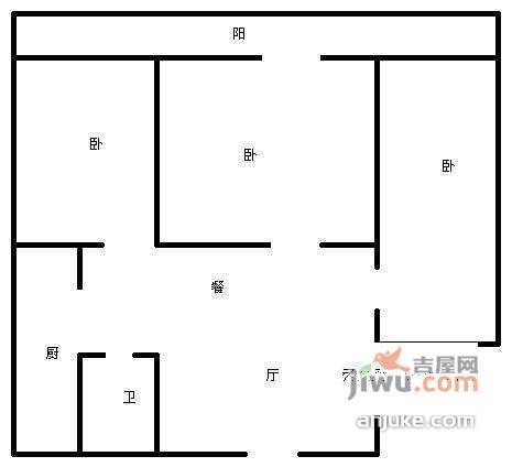 新文化花园新雅居3室1厅1卫户型图