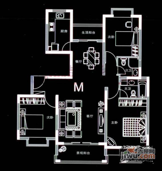 华明家园3室2厅2卫126㎡户型图