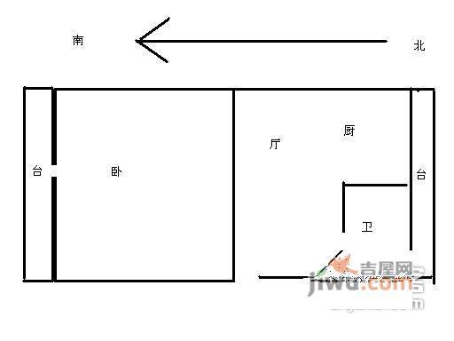 桥园里1室1厅1卫44㎡户型图