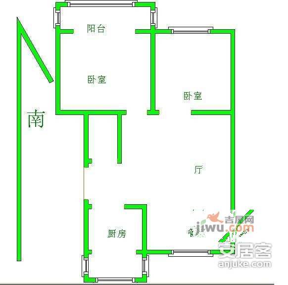 北仑里2室1厅1卫62㎡户型图