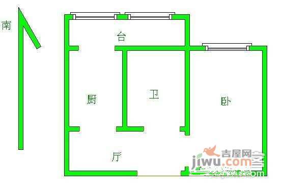 北仑里1室1厅1卫37㎡户型图