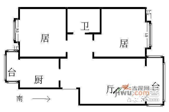 正东公寓2室2厅1卫100㎡户型图