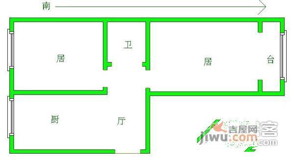 罗江西里2室1厅1卫80㎡户型图