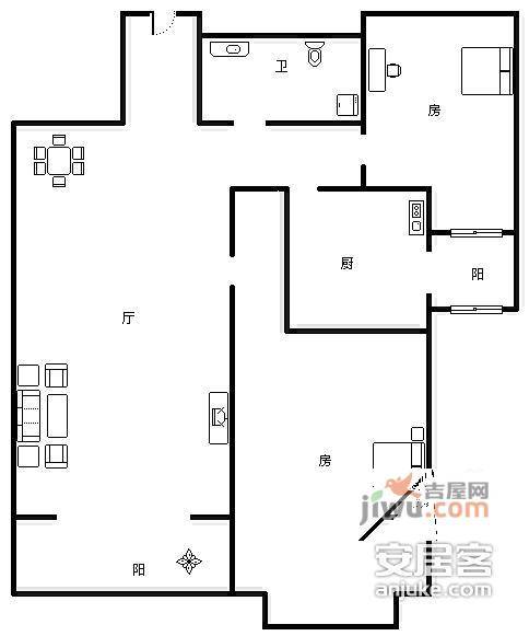 华郡新苑2室1厅1卫90㎡户型图