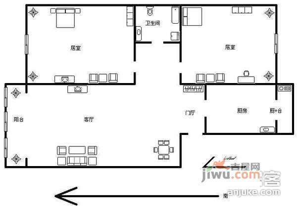 芳水园2室1厅1卫110㎡户型图