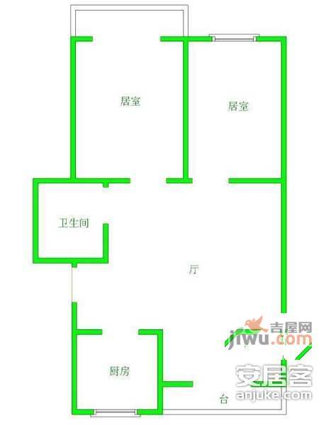 蔚蓝轩2室1厅1卫54㎡户型图