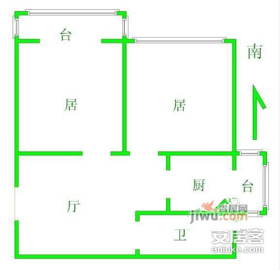 高风里2室1厅1卫65㎡户型图