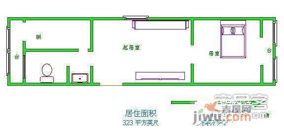 琴江公寓1室1厅1卫50㎡户型图