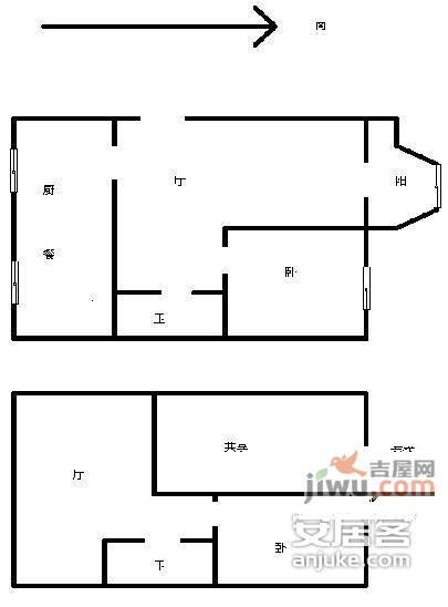 第六大道陆典庭园2室2厅2卫83㎡户型图