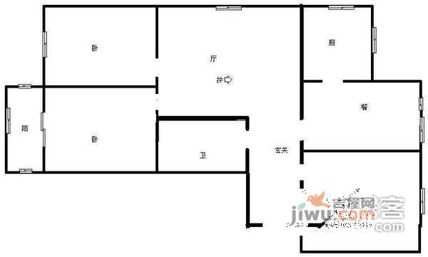 泰通公寓3室2厅1卫114㎡户型图