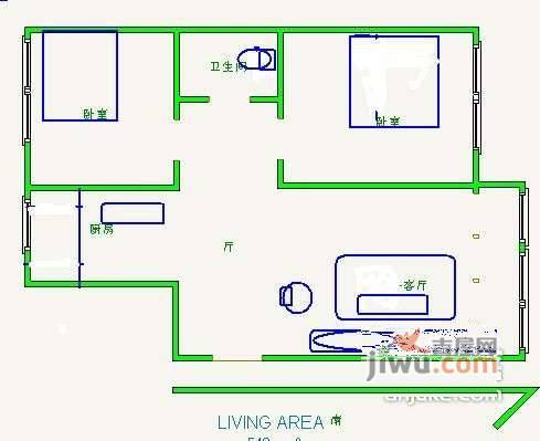 泰丰六期2室2厅1卫111㎡户型图