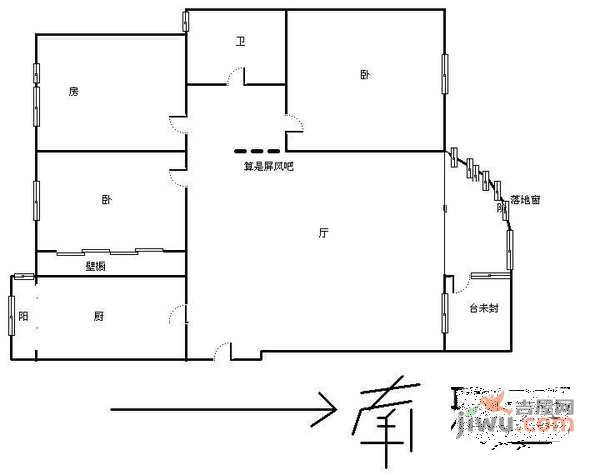 第六田园优仕庭园3室1厅1卫130㎡户型图