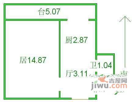 地毯路1室1厅1卫35㎡户型图