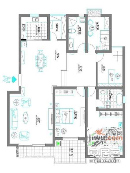 富力津门湖红树棕榈花园4室2厅2卫280㎡户型图