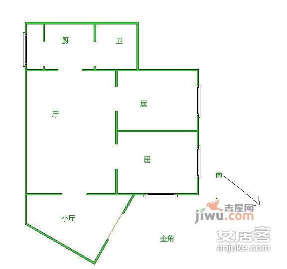 鹤园里2室2厅1卫75㎡户型图