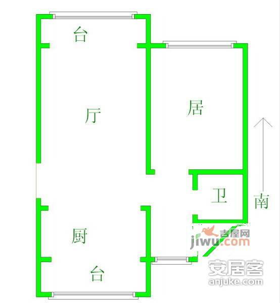 国风园1室1厅1卫50㎡户型图